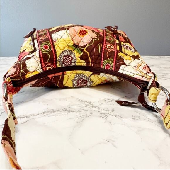 Vera Bradley Floral Quilted Shoulder Hobo Boho Hippie Brown Pink Women's Handbag - Picture 6 of 11